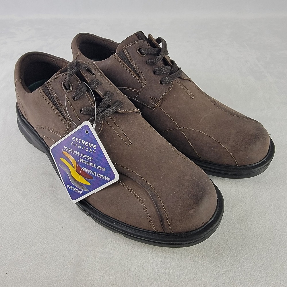Clarks Gessler Lace Mens 8W Dark Brown Leather Oxford Extreme Comfort Shoes